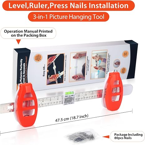 Built-in level detail on the picture hanging tool