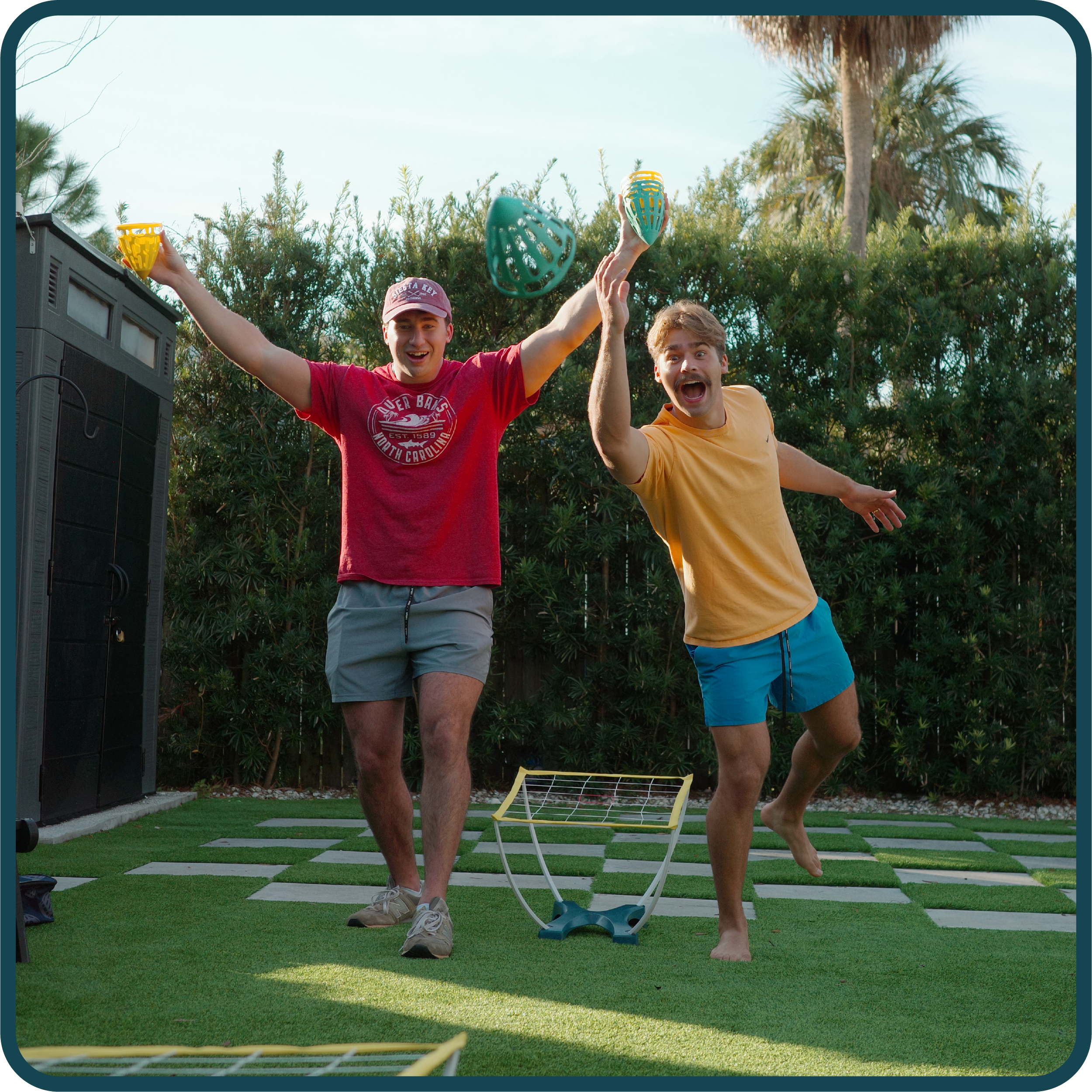 Cone Toss players celebrating a backyard game