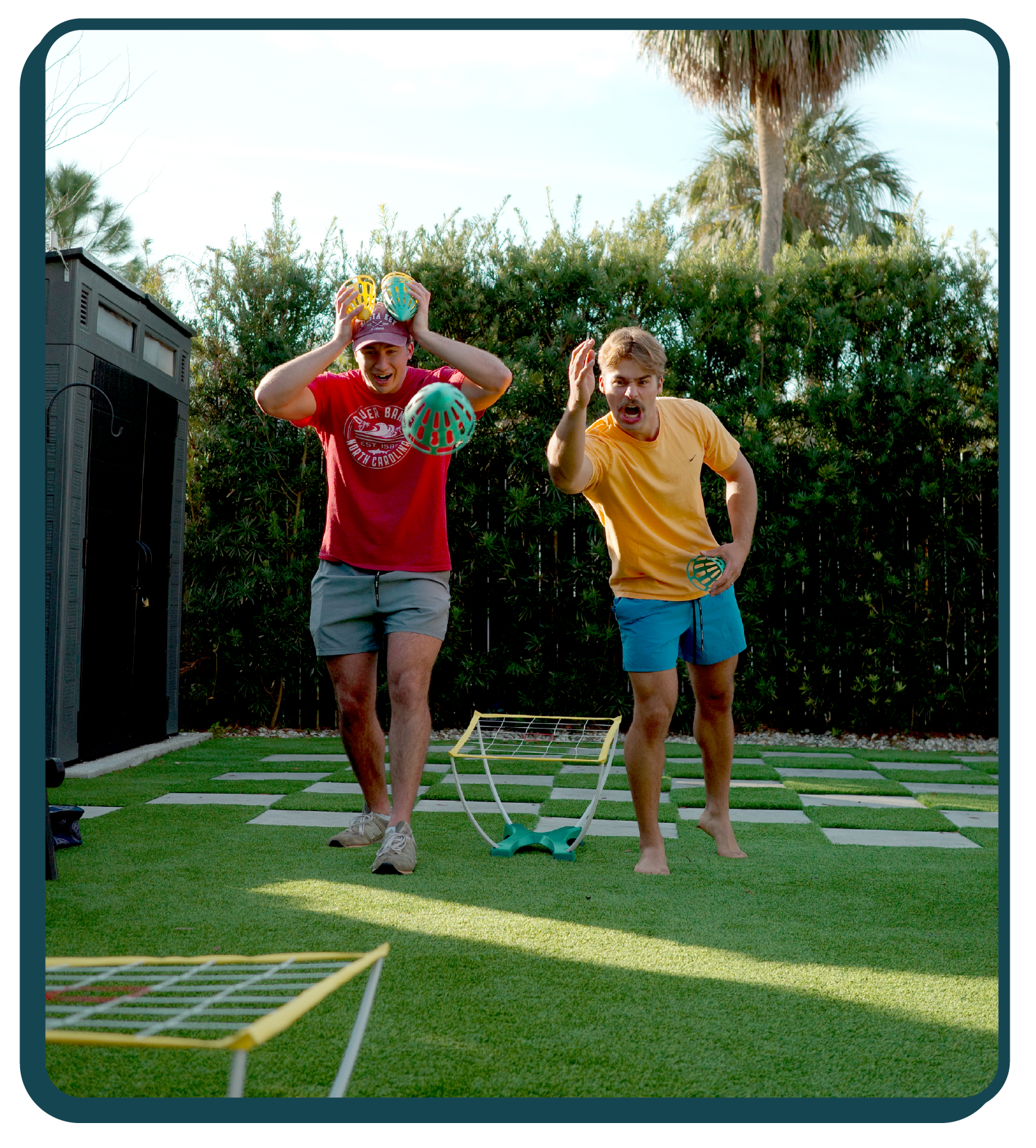Friends playing Cone Toss outdoors
